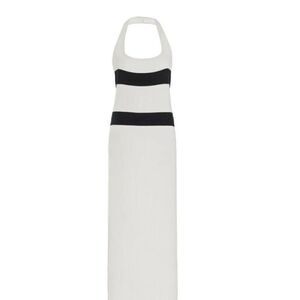 YAITTE Exclusive Ribbed Midi Halter Dress in White & Black NWT Size Small
